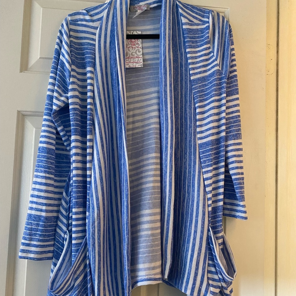 Pretty Young Thing Cardigan size L blue and white NWT